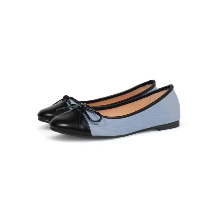 HLUNA - Bailarinas con Lazo - Punta negra - Beige y Azul Vaquero - 9652 - 1