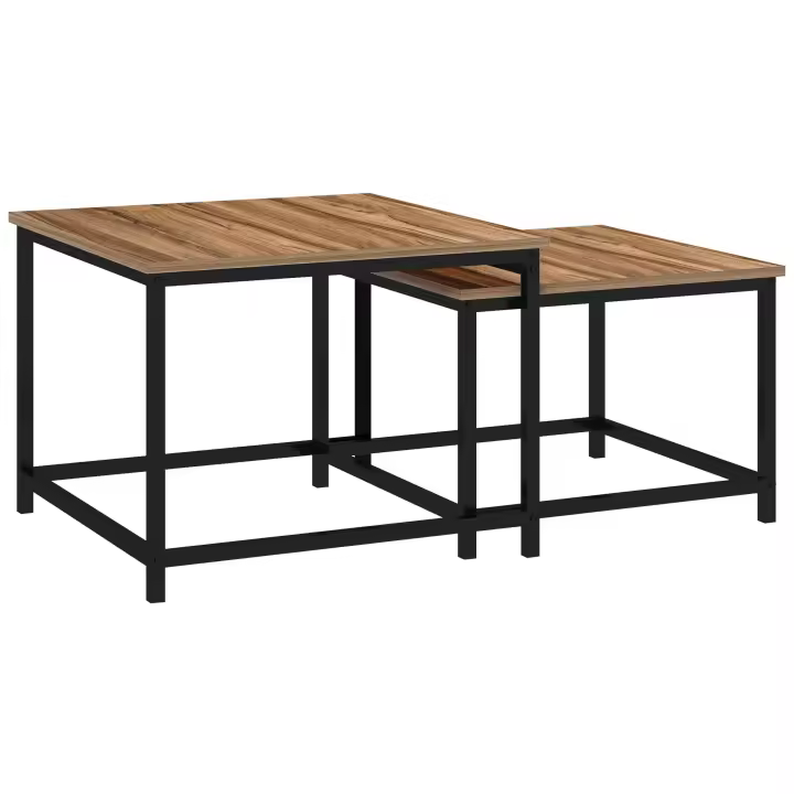 HOMCOM Mesa de centro Juego de 2 mesas auxiliares, mesa de centro, mesa nido, mesa de sofá de diseño industrial, mesa de salón con aspecto de madera, para dormitorio, acero, natural - 1