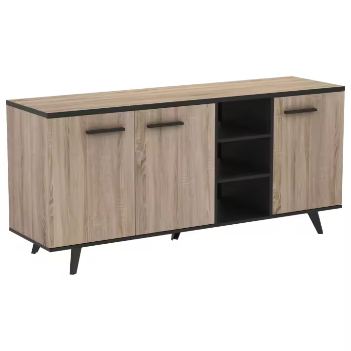 Aparador Comedor Wayne Color Roble y Negro 161x44x73 - 1