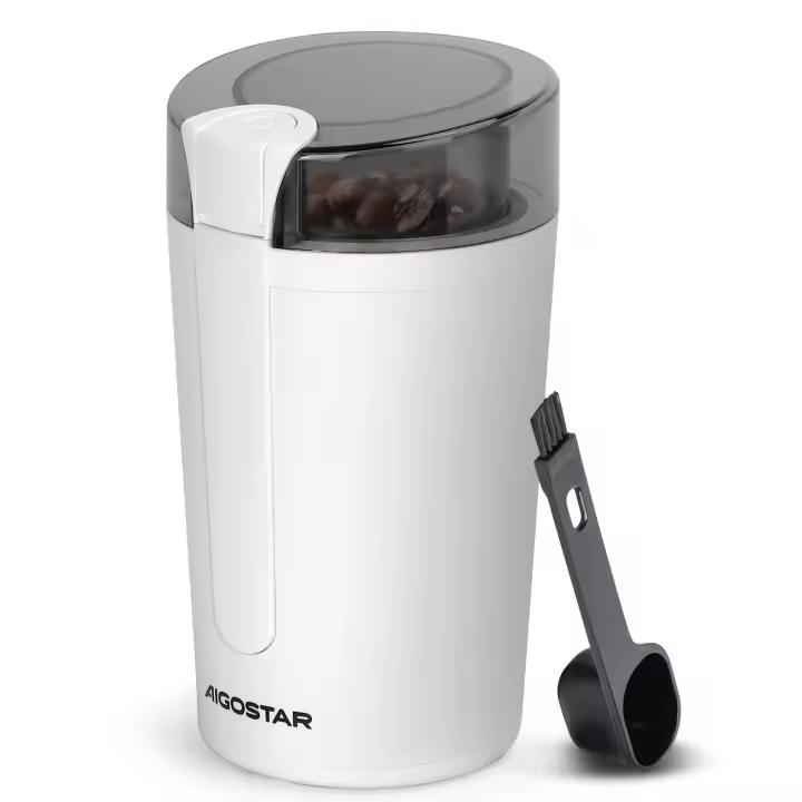AIGOSTAR Molinillo de Café Eléctrico, Capacidad 60gr , Cepillo para Limpieza, Cuchillas Acero Inoxidable (200W). - 1