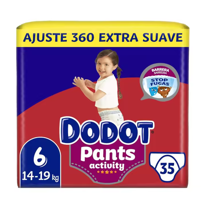 35 Pañales Dodot Activity Pants Pañal-Braguita Talla 6, 35 Pañales, 14kg-19kg, Con Barrera STOP Fugas Que Ayuda A Prevenir Fugas Traseras - 1