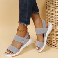 Sandalias De Mujer De Tejido Elástico Con Tacón Bajo Y Plataforma No Disponible Cómodas Y Ligeros Para Caminar En Verano Talla Real Adecuada Estilo Fashion - details 2