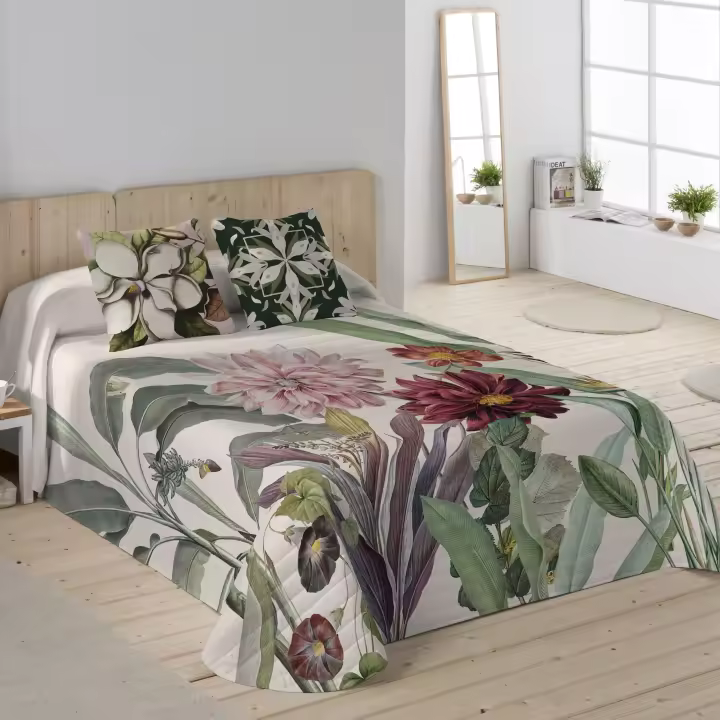 NATURALS - Colcha Bouti Estampada - Tejido 100% Algodón Extra Suave Relleno 100% Poliéster- Fabricado en España - Modelos Florales - Cama 90/135/150/180 cm - 1