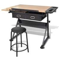 vidaXL Mesa de dibujo inclinable con 2 cajones y taburete - details 2