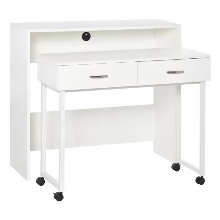 HOMCOM Escritorios Apilables Conjunto de 2 Mesas Escritorio para Ordenador Portátil con Ruedas 2 Cajones para Oficina 100x36x88 cm Blanco - 1