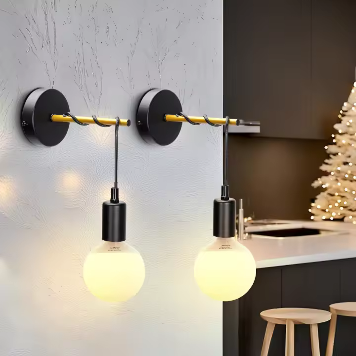 Aigostar Aplique pared interior, apliques pared dormitorio, lampara pared interior E27 con diseño de enrollado. Aplique de metal negro, Max.40W. Pack 2 Uds. Bombilla no incluida - 1