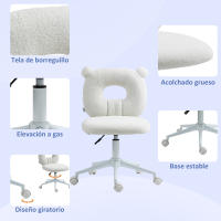 HOMCOM Silla de Escritorio Moderno de Borreguillo Silla Giratoria Infantil con Asiento Ajustable en Altura y Respaldo en Forma de Oso Carga 120 kg - details 1