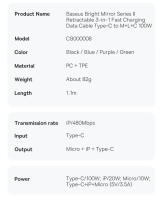 Cable De Carga Retráctil 100W/66W 3 En 1 USB Para MacBook Samsung Xiaomi Y iPhone 14 Cable Tipo C De Baseus Con Corriente Máxima De 5A Material TPE/TPU - details 21
