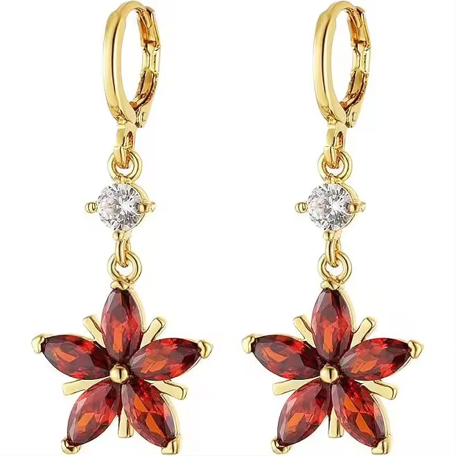 Pendientes de Plata de Lei chapados en Oro con forma de Flor de Cristal para Mujer, Pendientes colgantes de circuito cúbica, joyería de moda, regalo - 1