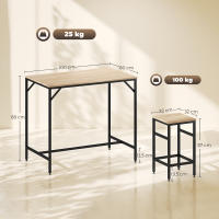HOMCOM Juego de Mesa y Taburetes de Bar, Mesa Alta de Cocina con 4 Taburetes Industrial, con Reposapiés, Ahorro de Espacio, para Espacios Reducidos, Comedor, Salón, Roble - details 2