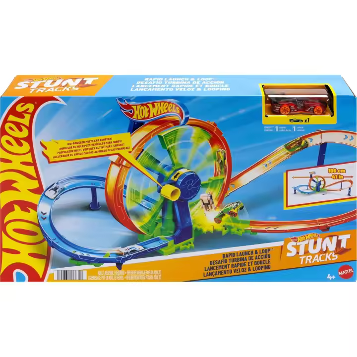 Hot Wheels Launch and Loop Conjunto de Juego de Pistas y Coche de Juguete, Coche de Metal a Escala 1:64, Zona de choques en Pista con Forma de 8 con looping con Impulsor (Mattel JBX65) - 1