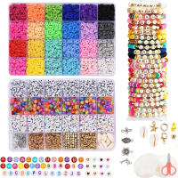 Kit De Hacer Pulseras Con Cuentas De Arcilla Planas Para Principiantes 7000Pcs Con Encantos Para Fabricación De Joyería - details 0