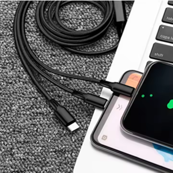 Cable de Carga 3 en 1 2025 - Triple USB (Tipo-C/Micro/Apple) con 120cm, Tejido Nylon Ultra Resistente y Carga Rápida 3A, Compatible con Móvil/Tablets - 1