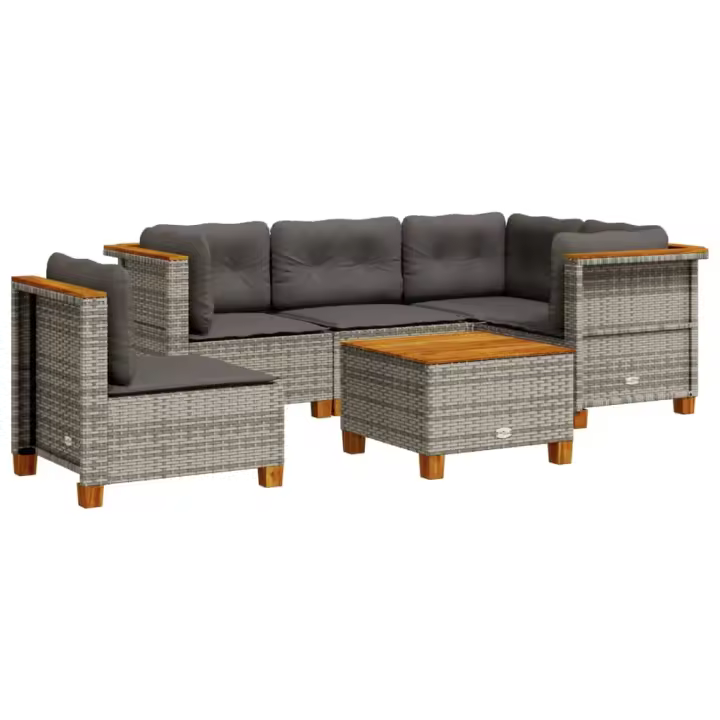 vidaXL Set de muebles de jardín 6 pzas y cojines ratán sintético gris - 1