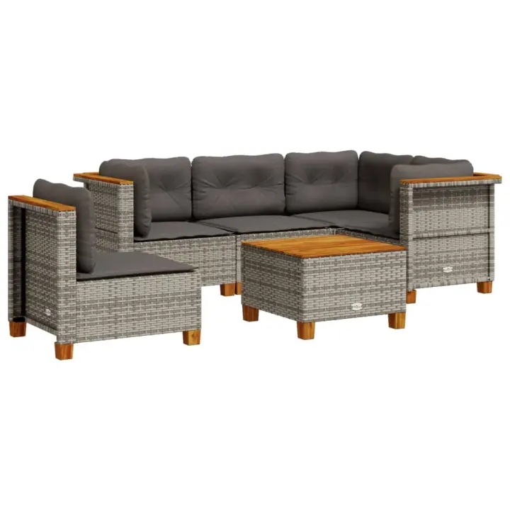 vidaXL Set de muebles de jardín 6 pzas y cojines ratán sintético gris - 1