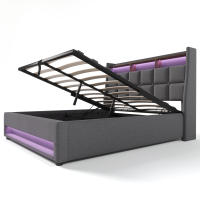 Cama tapizada con USB 140x200 cm, Cama Doble LED, somier de metal, somier de Material de Lino Cama Juvenil (sin colchón) - details 2
