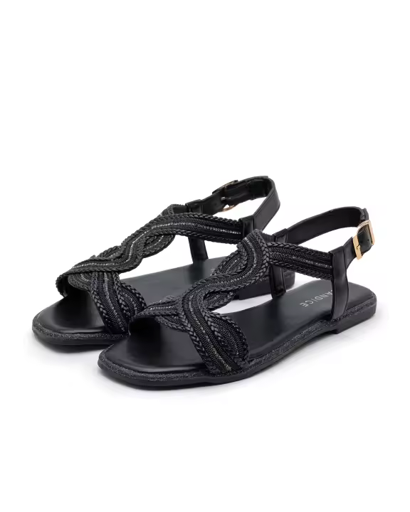 Sandalias Mujer Planas con tira trenzada piedras - 1