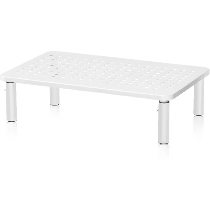 Soporte elevador para monitor de computadora, de metal, para computadora portátil, impresora, notebook y todas las pantallas planas de TV con plataforma ventilada, elevador ajustable en 3 alturas, color blanco - 1