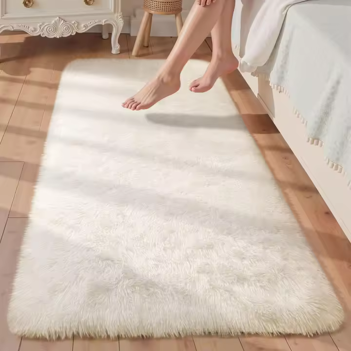 Sour Lemon Rugs Living Room 60x120cm, White Runner rug for Bedroom, Washable Anti Slip Fluffy Rug Shaggy Soft Modern Floor Carpets Mat Beside Rugs for Kids Hallway Living Room - 1