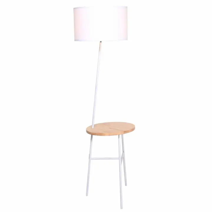 Lámpara de Pie DKD Home Decor Blanco Marrón Poliéster Metal Pino (40 x 65 x 152 cm) - 1