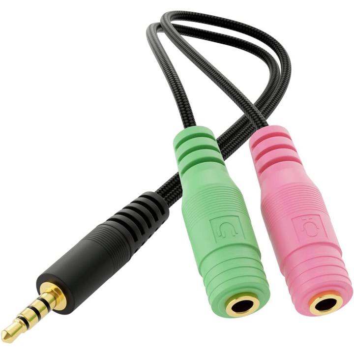 Adaptador Divisor de Auriculares,Adaptador de Cables de Audio Estéreo en Y - 1x Enchufe de 3,5mm CTIA 4 Polos TRRS a 2X Toma de 3,5mm - 1x Conector de Clavija a Auriculares y Micrófono, Cable Divisor de Audio Estéreo para Auriculares o Altavoces,