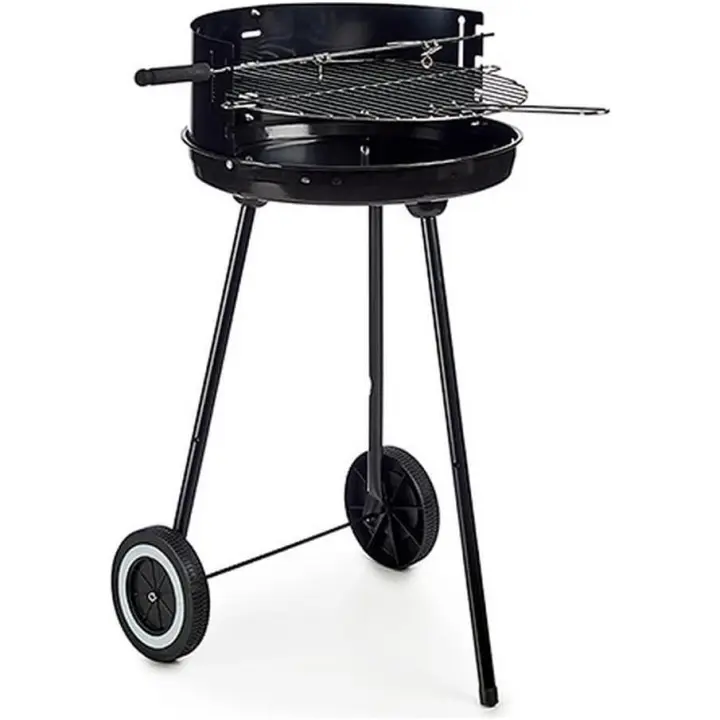 MAXHOME-La dehesa Barbacoa carbón redonda, 42 cm, soporte trípode 2 ruedas, rejilla regulable,42,5 x 41,5 x 71 cm. - 1