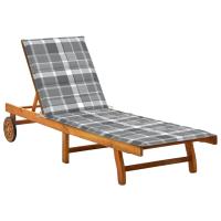 vidaXL Tumbona de jardín con cojín madera maciza de acacia en color Azul real/Estampados cuadros grises | acolchados duraderos para sofás de jardín terraza exterior - details 1