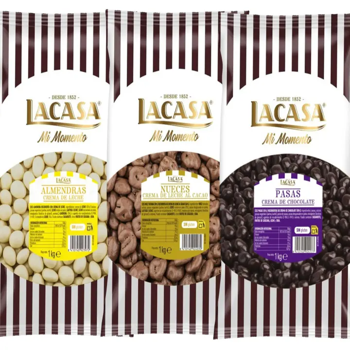 Lacasa Mi Momento pack 3kg bolas: Pasas de Corinto con chocolate Negro ,Almendra con chocolate Blanco ,Nuez con chocolate con Leche - 1