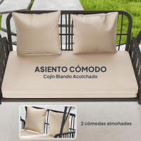 Outsunny Columpio de Jardín de 2 Plazas Balancín de Jardín Exterior con Toldo Retráctil Cojines y Estructura de Acero con Ratán PE Anti-UV para Balcón Terraza Patio Carga 240 kg 149x121x180 cm Caqui - details 4
