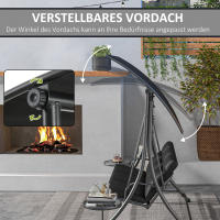 Columbio con Mesa de café, Columbio de Jardín de 3 plazas con Toldo ajustable, Banco de columpio Carga hasta 300 kg, Jardín, Patio, 271X125x177 cm, Negro - details 1