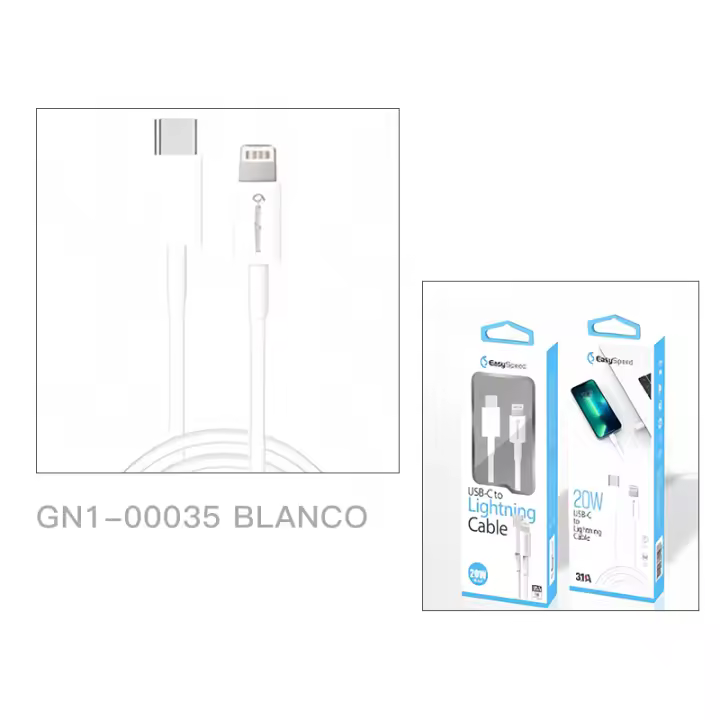 Cable Cargador iPhone EasySpeed - Carga Rápida para iPhone 14/13/13 mini/13 Pro Max/12/11/11 Pro/X/XS/XR/8/7/6/5/SE/iPad - Blanco y Beige, Cable de Carga iPhone 15, Cable USB C a C - 1