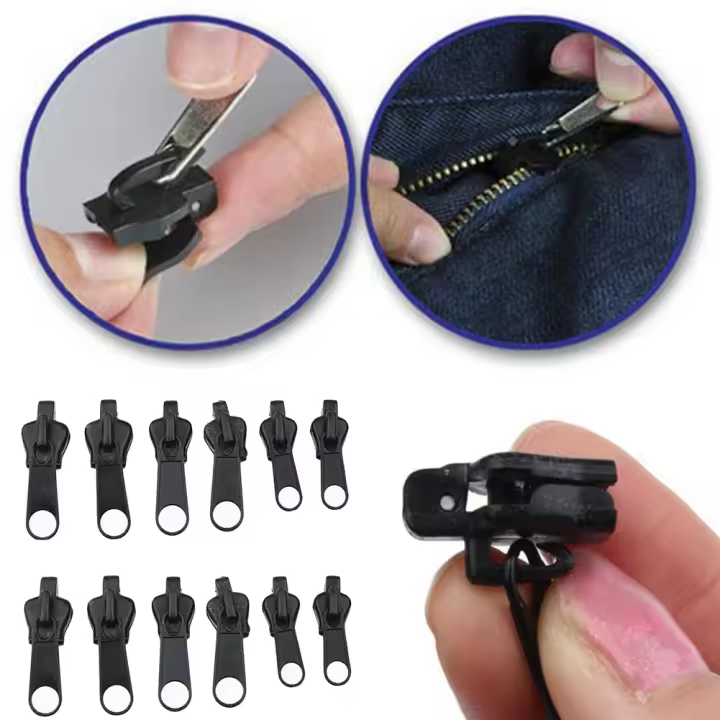 Kit De Reparación Instantánea Universal Para Cremalleras 12pcs Tamaños 3 4 5 8 10 Auto Bloqueo Plástico ABS Color Negro - 1