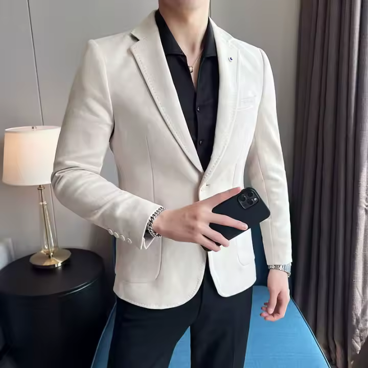 Nueva Moda Chaqueta De Veludo De Ciervo Para Hombre Corte Slim Ajustado Elegante Y Lujo Chaqueta De Negocios Casual Boda Talla Grande Hasta 4XL-S - 1