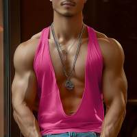 INCERUN Camiseta De Hombre Sin Mangas En Color Sólido Con Cuello En V Profundo Estilo Casual Verano Ropa Masculina Tallas S-5XL - details 1