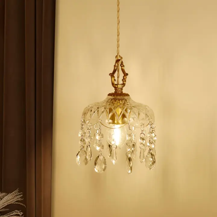 Lámpara de araña de cristal de Cobre complete, Luz retro Francesa para pasillo, Porche, balcón, sin Fuente De Luz, lámpara Colgante y lámpara de araña - 1