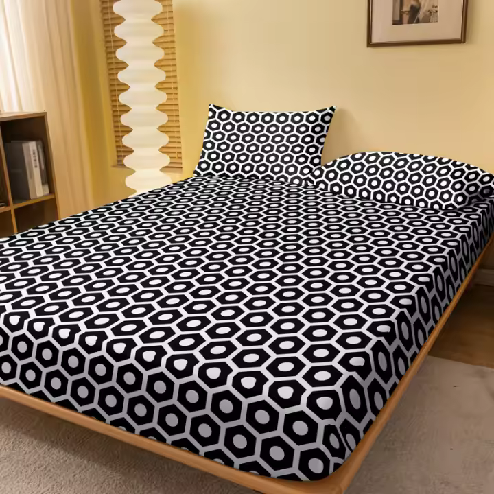 Sábana Ajustada Moderna Y Geométrica De Material Poliéster 100% Con Impresión Matte Para Dormitorio Sin Incluir Fundas De Almohada - 1