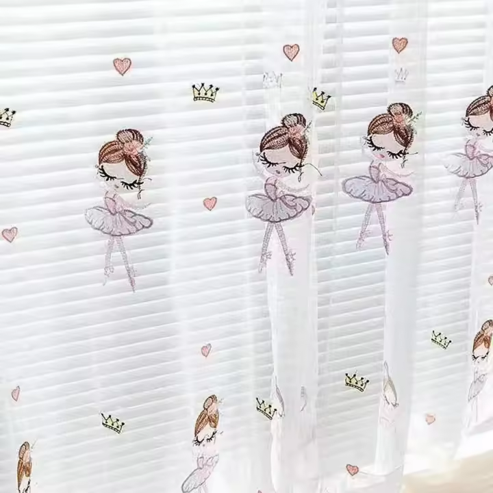 Cortina De Dormitorio Para Niña Bordada Moderna 1 PC Translúcida De Poliéster Fresca Con Diseño De Danza Ventanas Pequeñas - 1