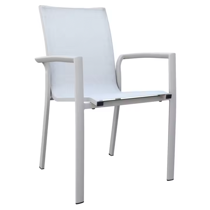 Silla de Jardín con Brazos de Aluminio en Color Beige - Resistente, Ligera y Elegante para Terraza, Balcón o Patio | Diseño Ergonómico, Apilable y Fácil de Limpiar | Ideal para Exteriores, Resistente a la Intemperie y Rayos UV | Home and More - 1