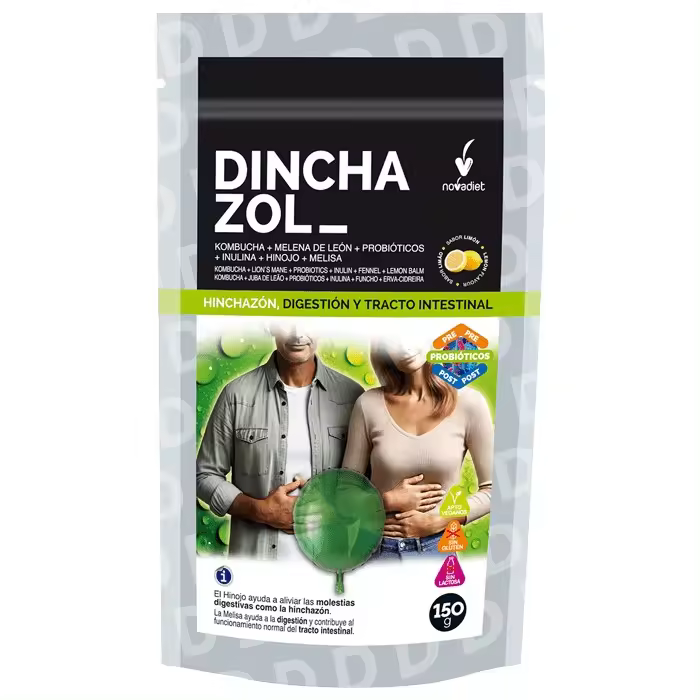 Novadiet  DINCHAZOL con Kombucha, Melena de León, Probióticos, Inulina, Hinojo y Melisa - Mejora la Digestión y el Tránsito Intestinal - Para Bienestar Digestivo - Envase 150g - 1