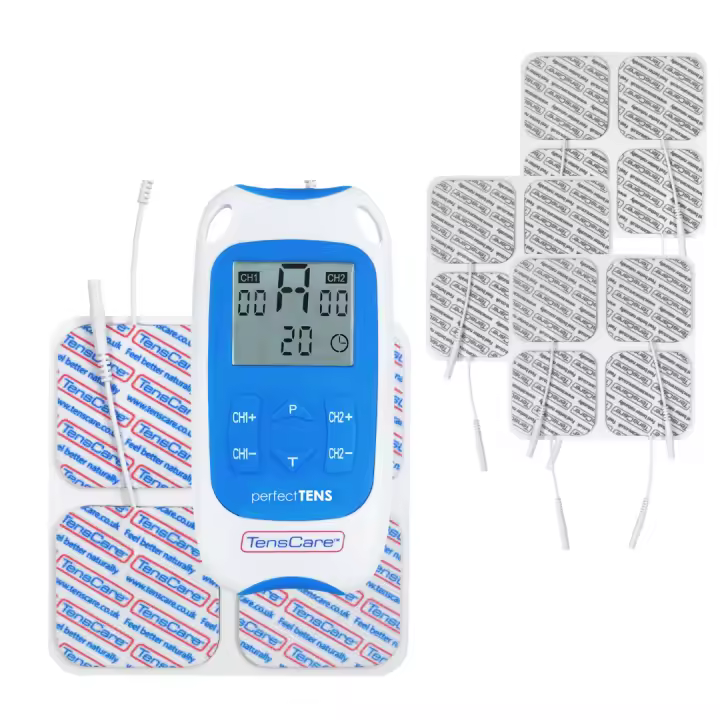 TensCare Perfect Tens+ 12 electrodos – Electroestimulador para Alivio del dolor. 2 Canales, con programas Clínicamente Comprobados para aliviar el dolor de espalda, Artritis y Lumbalgia - 1