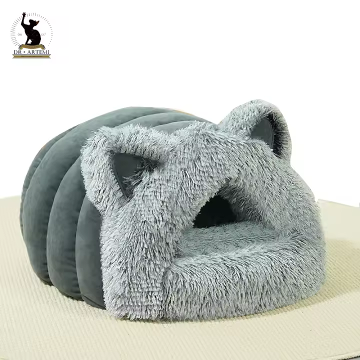 Cama Para Gatos Y Perros Con Decoración De Orejas De Gato Peluche Grueso Y Cálido Adecuada Para Gatos Y Puppies Pequeños - 1