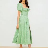 Vestido Floral Para Mujer Estilo Chic Verano Manga Batulada Cuello Cuadrado Frontal Con Cordón Abertura Alta Vestido Slim A-Line Midi Polyester - details 0