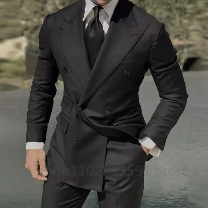 Chaqueta Negra De Dos Botones Para Hombre Traje De Novio Boda Ajustado Terno Masculino Blazer 1 Pieza Material COTON Forma Formal - 1