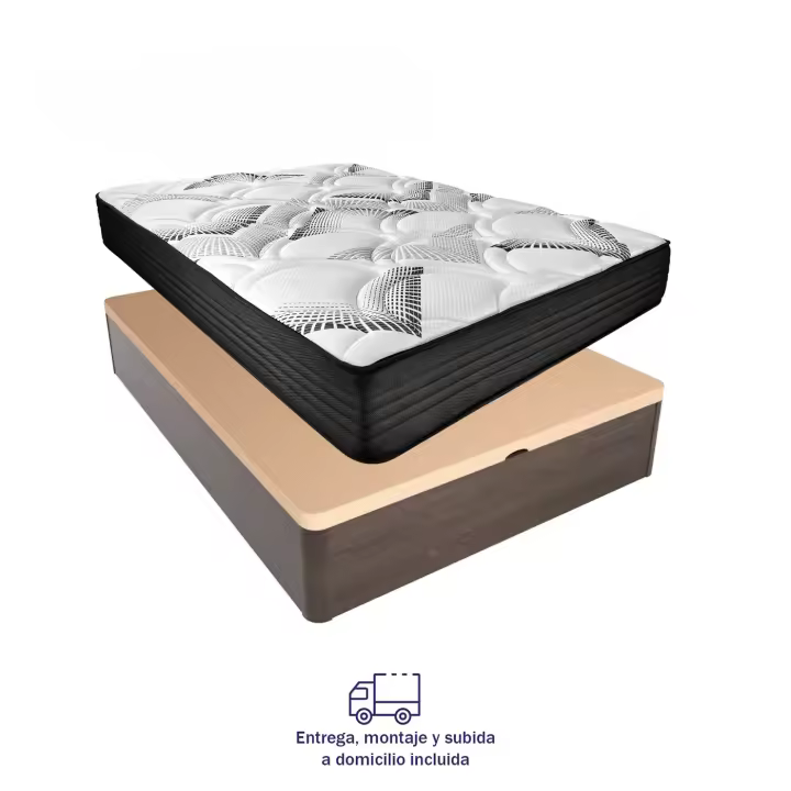 Duérmete Online  Pack Canapé Abatible Ort- Gran capacidad + Colchón Eco Box Reversible - Viscoelástico - Muelles ensacados (ENVIO Y MONTAJE INCLUIDO)  Todo Fabricado en España - 1