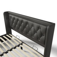 Cama Twin 160x200 cm PU Negro: Alojamiento Hidráulico, Cabecero Tapizado with Carga USB Typo-C y Iluminación LED 3 Caras (Eredón Not Includo) - details 6