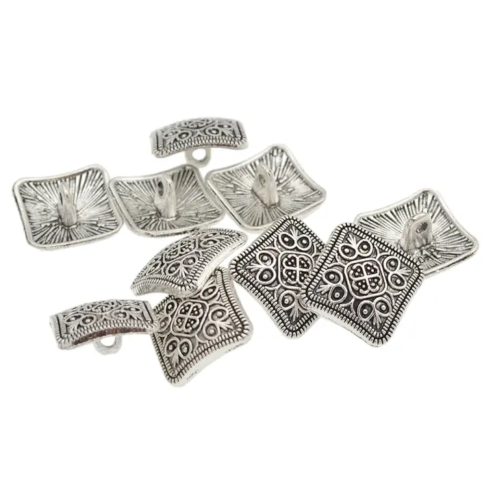 10 Piezas De Botones De Metal En Forma De Flor Cuadrada Plateada Para Tejidos 13x13mm Con Tira Para DIY Y Costura - 1