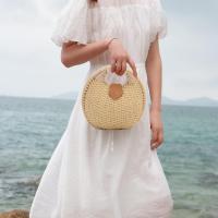 Monederos de paja para Mujer, Bolsa de ratán de Verano para Playa, Bolsa de mano con ASA Redonda, Bolsa de Concha Tejida by hand Retro - details 3