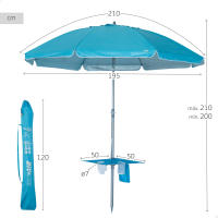 Aktive - Sombrilla de playa azul, 210 cm, mesa central con posavasos y bolsillo, protección UV50, mástil acero inclinable y regulable en altura, tejido poliéster Oxford, 8 varillas fibra de vidrio, sombrilla playa grande, sombrillas de playa - details 3