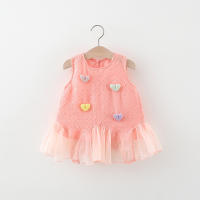 Vestido De Princesa Para Niñas Verano Con Corazones Polígonos De Colorido Patchwork Malla Sin Mangas Vestido De Kuwia Largo - details 2