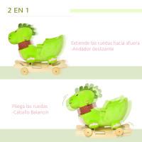 HOMCOM 2 en 1 Caballito Balancín Bebé +18 Meses Balancín Peluche Madera con Ruedas para Rodar Sonido Cinturón de Seguridad Mecedora Balancín 60x32x52cm - details 0